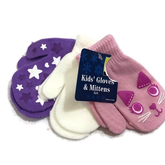 Brand new pack of 3 Pairs of Girls Mittens - Picture 1 of 5